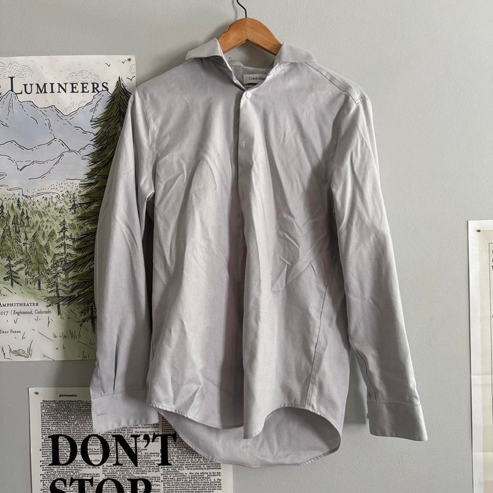 Calvin Klein Slim Fit Light Grey Dress Shirt‎